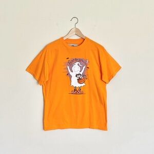 Y2K Halloween Ghost with Cat “Boo to You” Graphic Orange T Shirt Adult Medium
